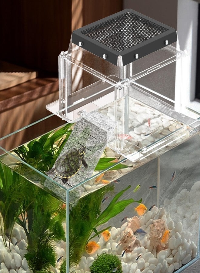 VERSSURE Turtle Basking Platform & Dock, Clear Acrylic Turtle Topper Basking Platform with Metal Mesh Top, Anti-Slip Reptile Ramp Sunbathing Dock,Fits 9.8-13.6 Inch Wide Aquariums - Image 2